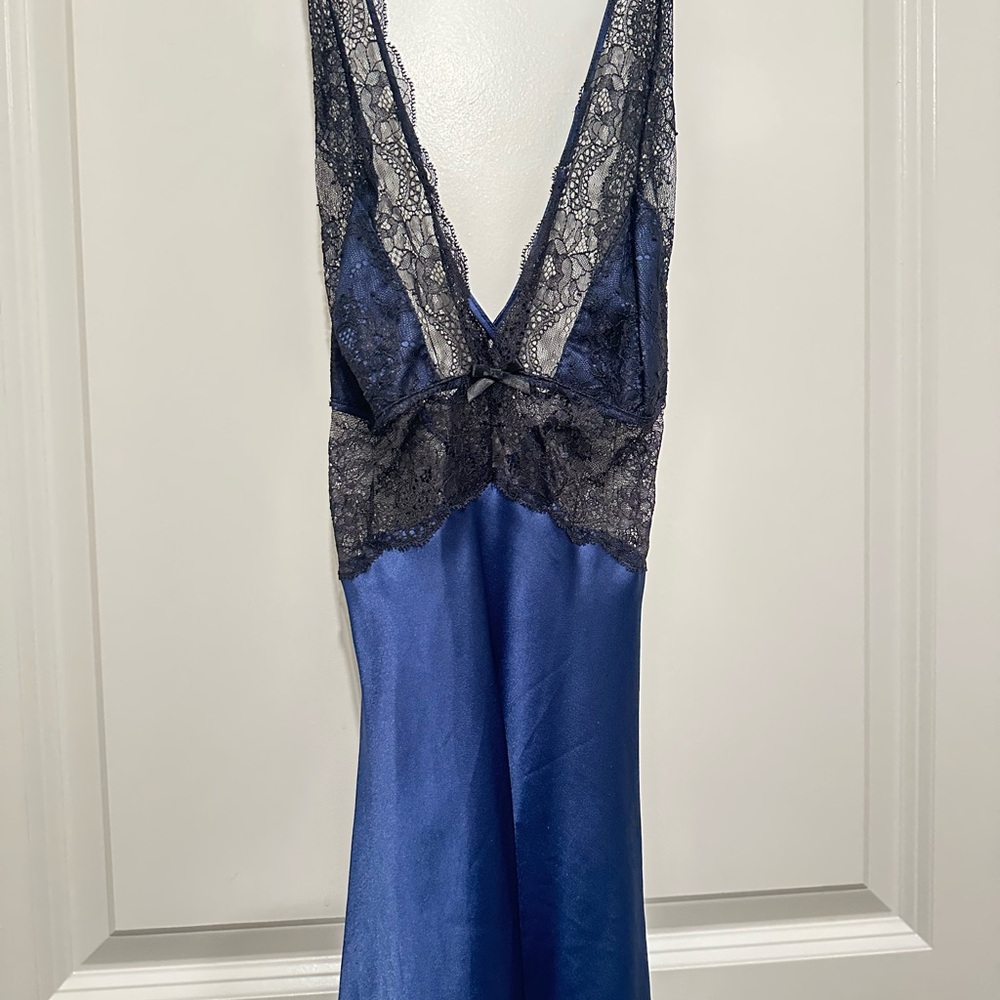 Victoria's Secret Blue and Black Lace Chemise